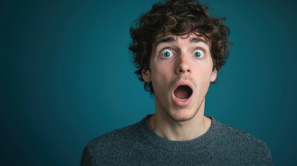 Portrait of young man with shocked facial expression