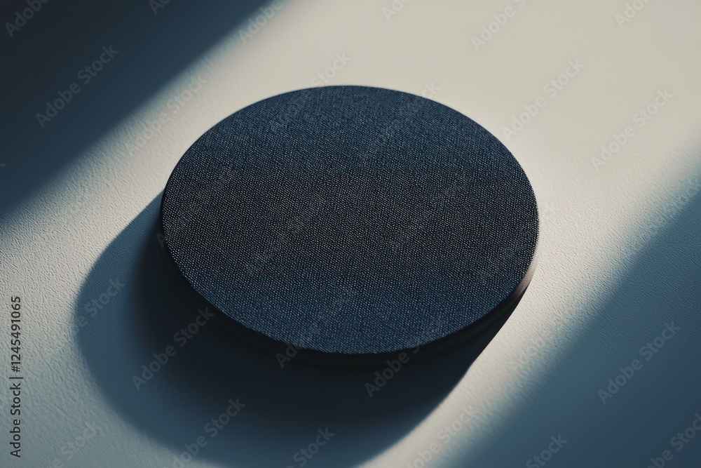 Poster a clean, shadowy studio sets the stage for a circular fabric patch mockup, accented with subtle soft