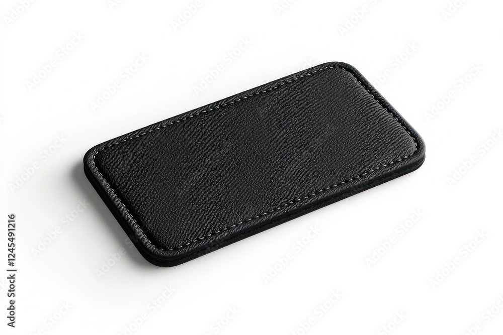 Aufkleber high-quality black rectangular patch with neatly stitched edges on a simple white background.