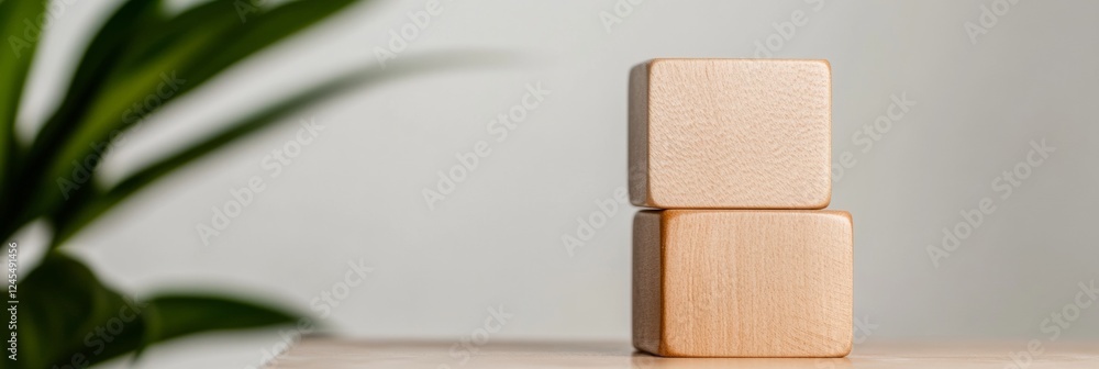 Poster minimalist wooden block display sleek neutral cubes on wood surface for educational tools and inclus