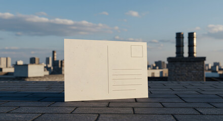 empty paper postcard lying on a rooftop mockup generative ai