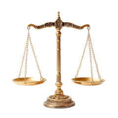 Golden scales of justice balance isolated on transparent background