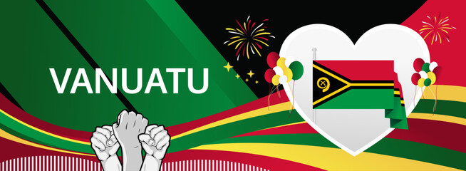 Vanuatu Independence Day design with heart shape. Trendy background for national Independence spirit, perfect for banner, poster, header, and tourism