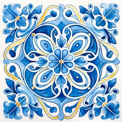 Watercolor Blue Portuguese tile, JPG, 3600 x 3600 px, 300 dpi