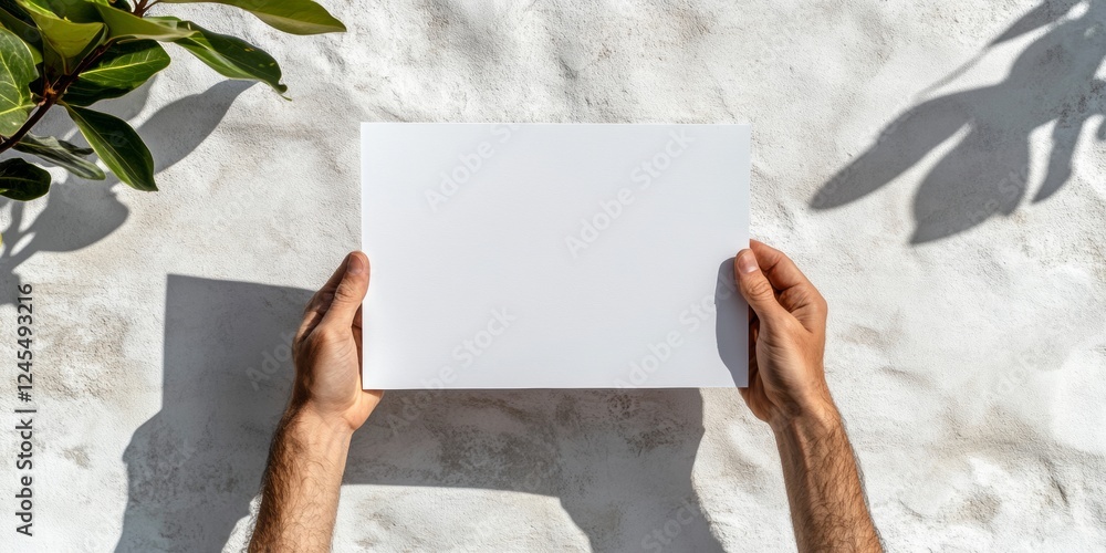 Poster minimalist aesthetic note display white paper in natural hand against textured backdrop authentic co