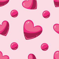 Seamless pattern with cute pink hearts on a pink background. Vector illustration for Valentine's Day