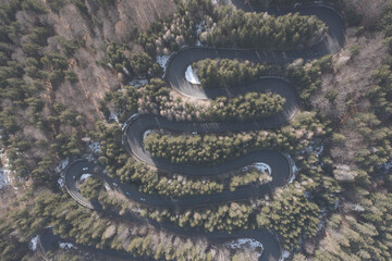 Scenic curvy road seen from a drone