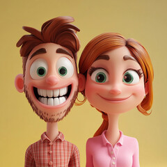 3D animated cartoon couple joyful smiling exaggerated fun energetic playful expression