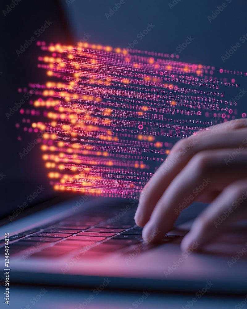 Poster Futuristic Cybersecurity Marketing Digital Circuitry and Hackers Typing Hands - Commercial Content for Tech Protection and Data Security Industry