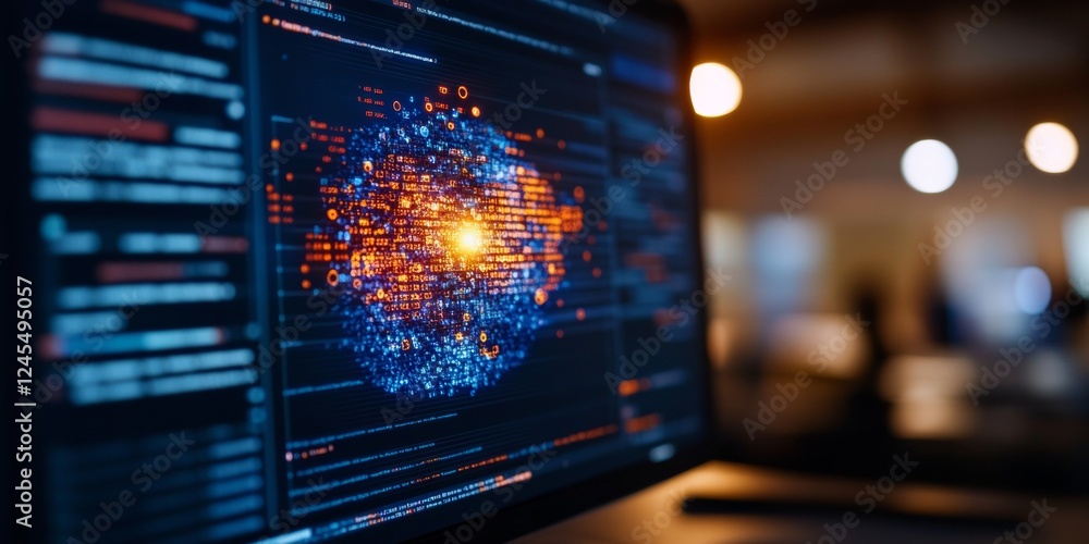Poster Futuristic Data Analysis Interface High-Tech Digital Dashboard with Interactive Graphs and Analytics - Modern Business Intelligence and Performance Monitoring in Corporate Settings
