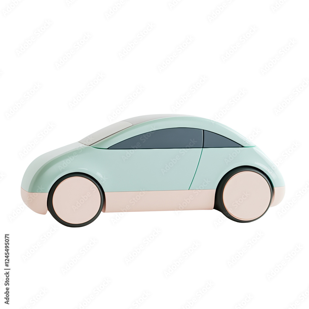 Aufkleber a digitally rendered image of a simplified pastel-colored toy car model with pink wheels.