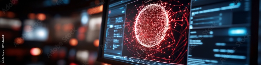 Aufkleber Futuristic Cybersecurity Dashboard Dynamic Interface with Threat Detection Visualization for Tech Professionals - Real-Time Defense Metrics in Digital Security Operations