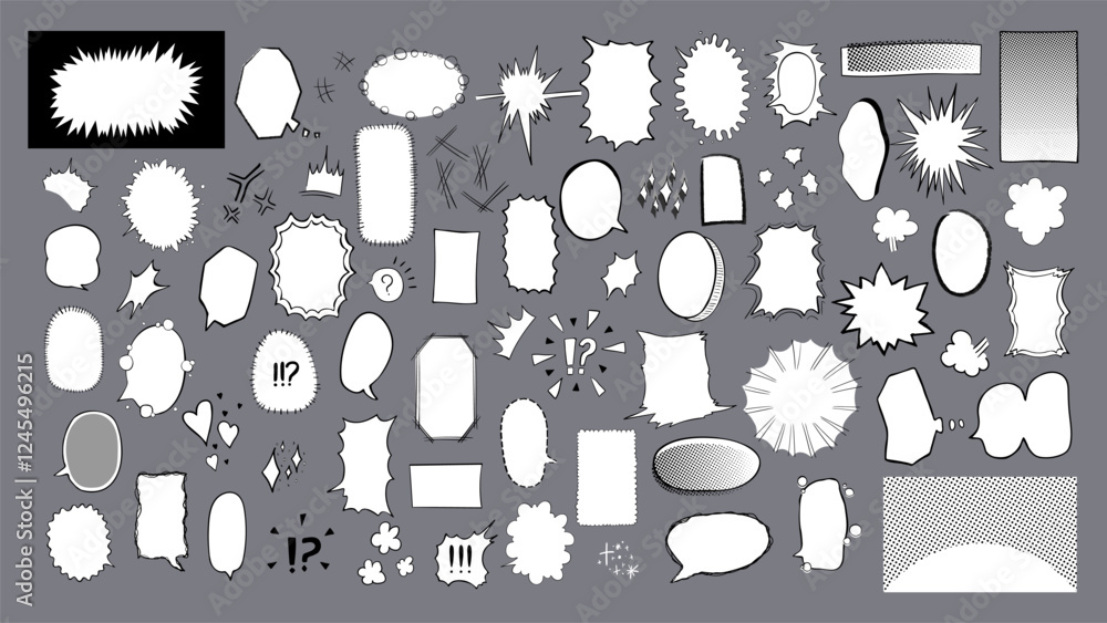 Fototapete big set of speech bubbles and design elements for manga/comics in hand drawn style. vector text boxe