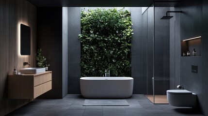 Sleek and Sophisticated High Tech Luxury Bathroom with Holographic Weather Display for a Serene and Tranquil Spa like Experience