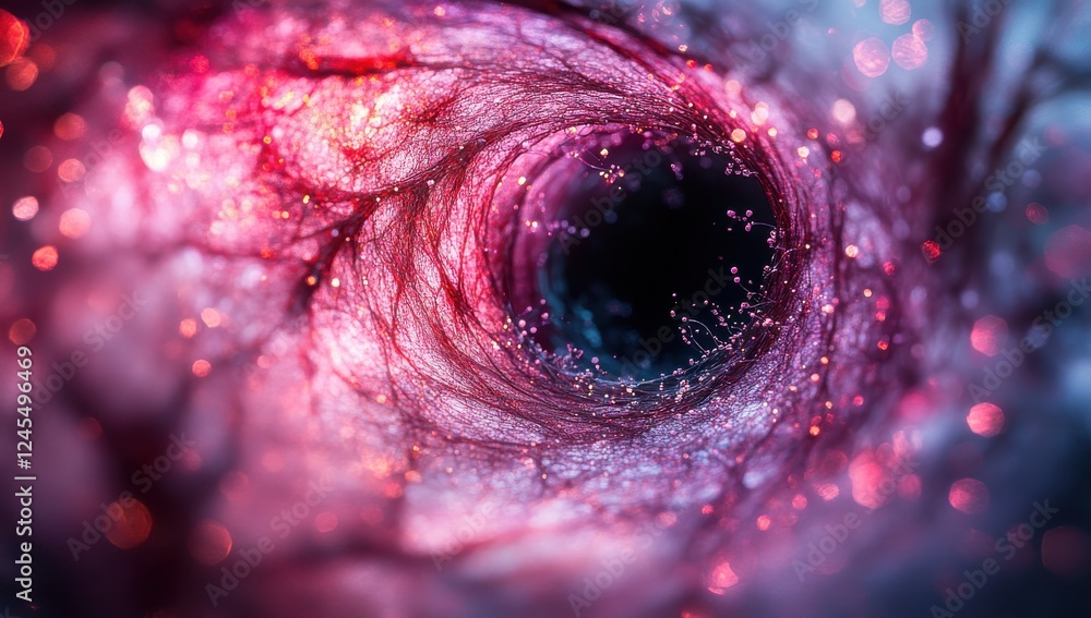 Poster abstract artistic representation of a swirling vortex with vibrant colors and glowing particles, cre