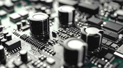 Circuit board close-up, tech components, intricate design, industrial background, tech website use