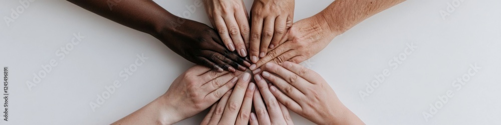 Aufkleber Tactile Diversity in Modern Literature Diverse Hands on Open Book - Symbolizing Literary Unity for Content Creation and Branding in the Publishing Sector