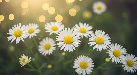 Fototapeta premium Enchanting Field of Daisies Basking in Golden Sunlight A Breathtaking Nature Photography