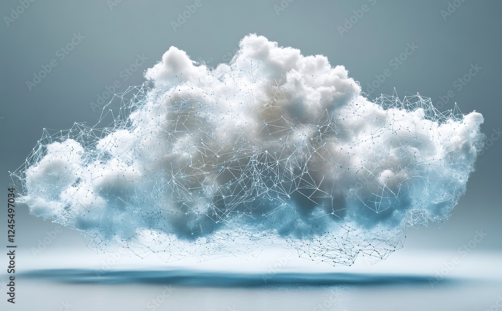 Poster abstract cloud formation with a network of geometric lines representing digital connectivity and tec