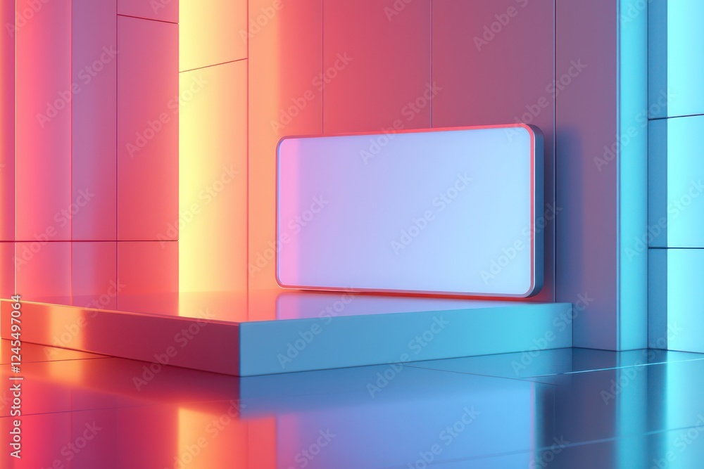 Aufkleber in a modern environment, a rectangular badge mockup rests on a clean matte surface, subtly framed by