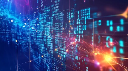 Obraz premium Abstract Digital Network: Binary Code, Data Flow, and Connections