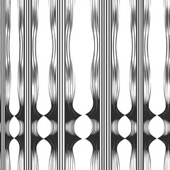 Abstract black and white pattern with vertical lines and rounded shapes creating a dynamic visual effect.