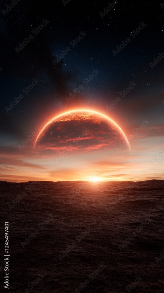Aufkleber futuristic mars landscape digital visualization of rocky terrain and atmosphere - planetary explorat