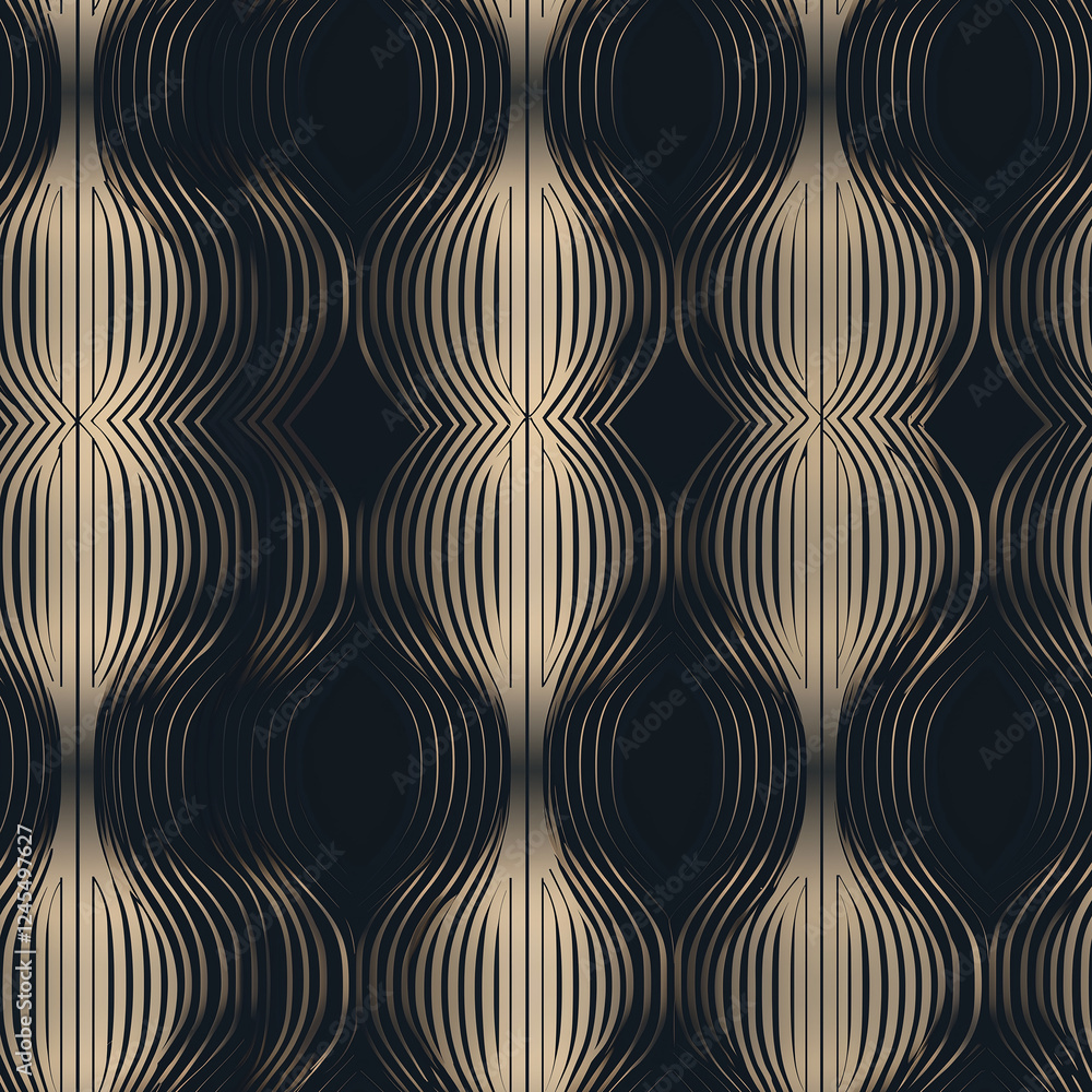 Aufkleber abstract wavy pattern in golden and black tones, creating a stylish visual texture.