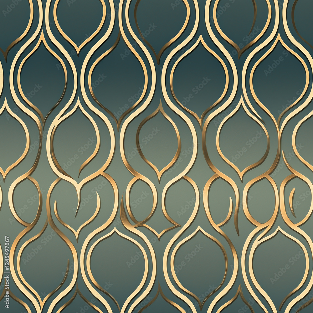 Poster elegant wavy pattern in gold and teal, creating a sophisticated and modern design.