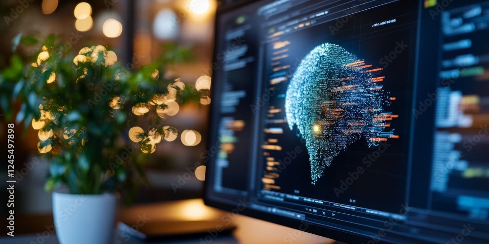 Aufkleber Data-Driven Minimalist Workspace Interactive Graphs on Dual Monitors and Sleek Desk Setup Innovative Tech for Data Analysis in Modern Corporate Offices