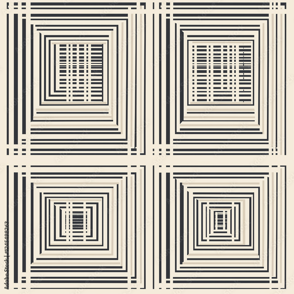 Poster geometric pattern with alternating black and cream stripes forming squares.