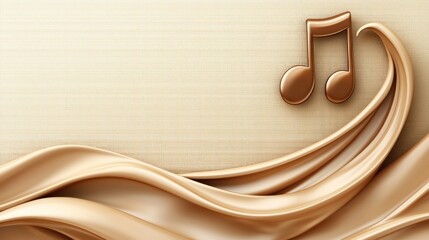 Elegant music notes on beige fabric wave background, ideal for music promotion