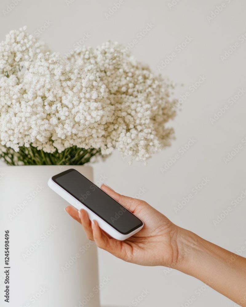 Poster minimalist contactless payment smartphone engaging sleek card reader with modern neutral aesthetic -