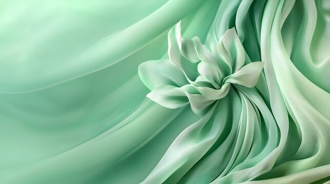Captivating image showcasing a delicate mint green flowing fabric swirling and undulating in elegant ethereal waves exuding a sense of luxurious sophistication and romantic grace  The fabric s soft