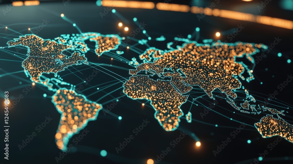 Poster global connectivity visualizing network interactions across the world infographic digital environmen