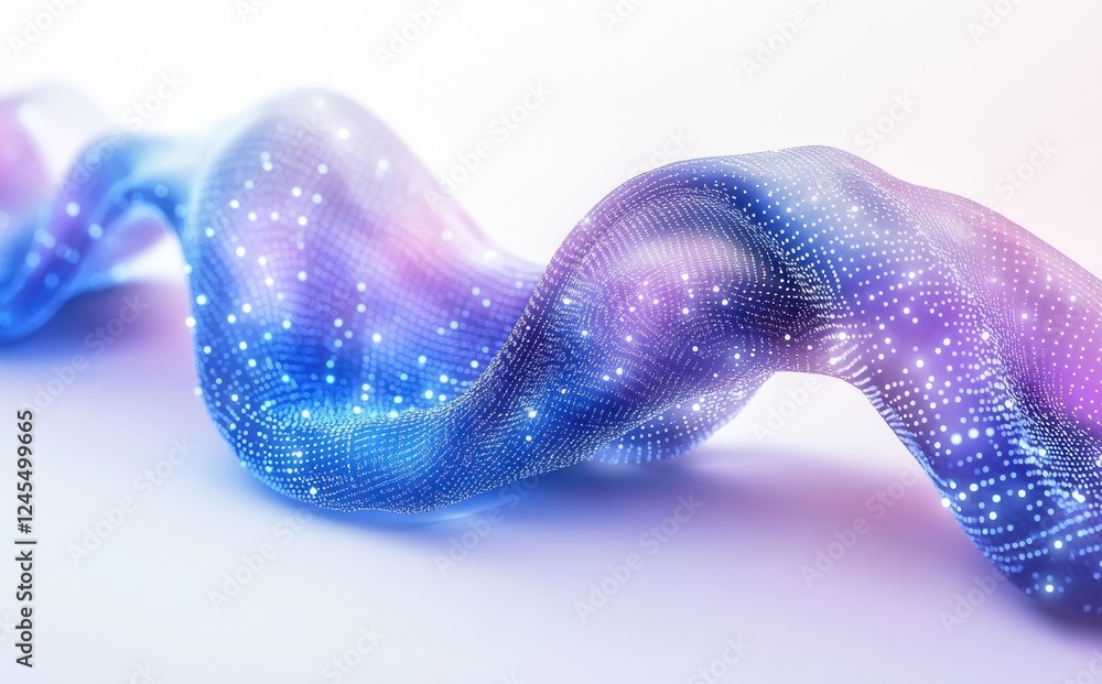 Poster abstract digital wave with glowing particles in purple and blue tones, smooth flowing animation back