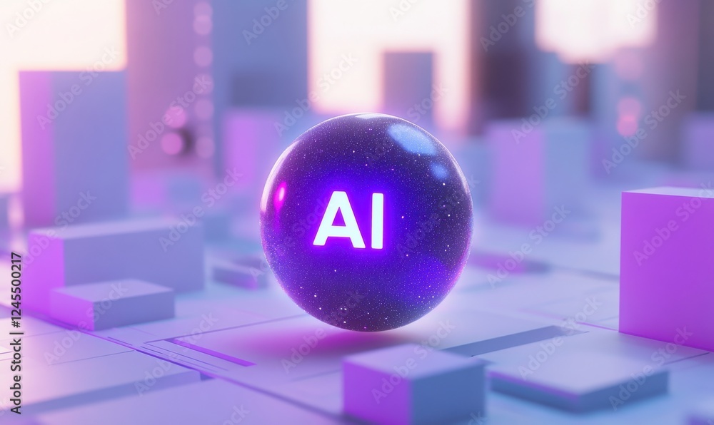 Poster abstract futuristic representation of artificial intelligence sphere with glowing ai letters in an u