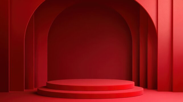 Red podium display background products for valentine day in love platform. stand to show cosmetic with craft style. symbols of love for happy. vector design.