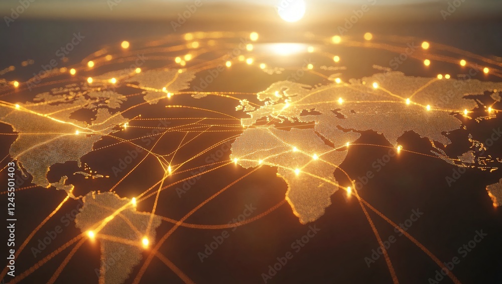 Aufkleber global network connections illuminated world map showing interconnectivity