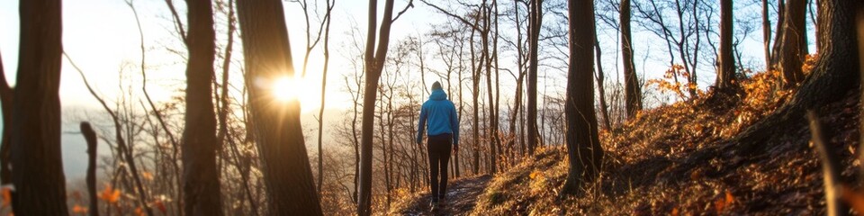 Fototapeta premium Nature-Inspired Adventure Morning Hike on Snow-Dusted Forest Trail - Outdoor Recreation and Solitude Exploration, Promoting Winter Wellness and Ecotourism Engagement