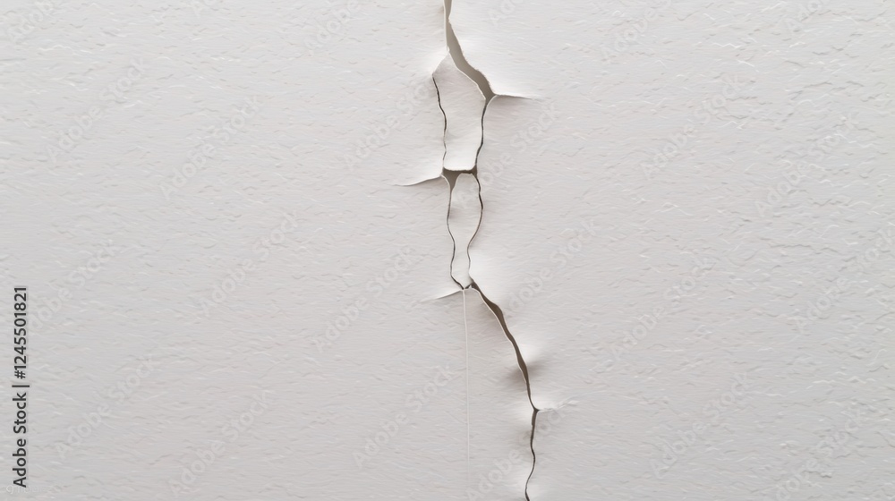 Poster detailed view of a cracked white surface with visible texture and patterns highlighting structural i