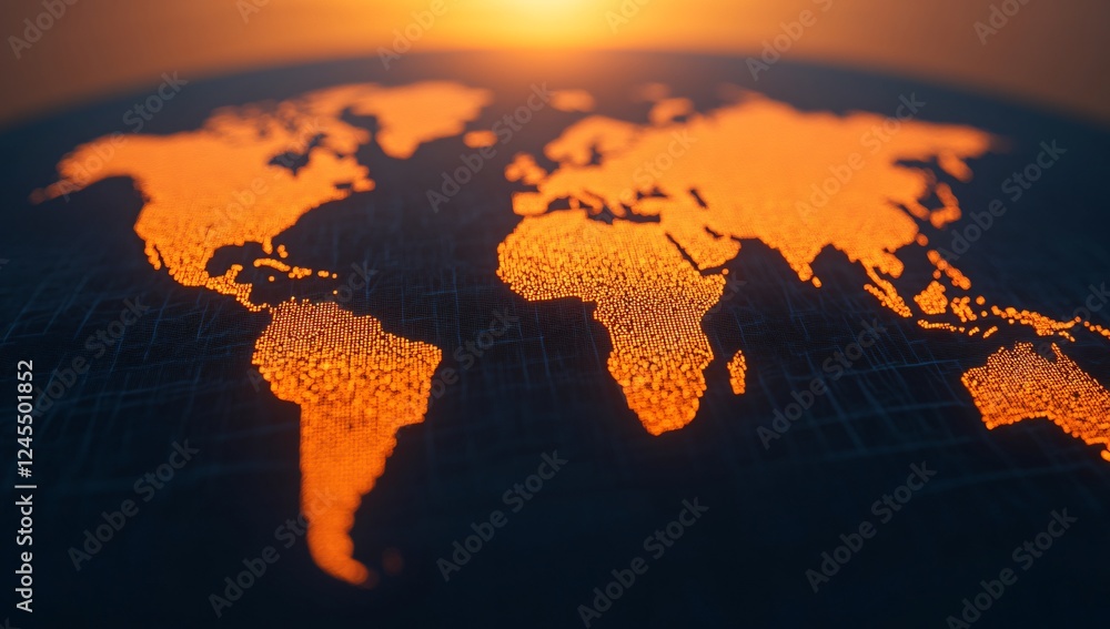 Poster global network connection illuminated world map digital technology