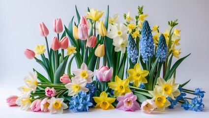 A photo of blooming colorful spring flowers