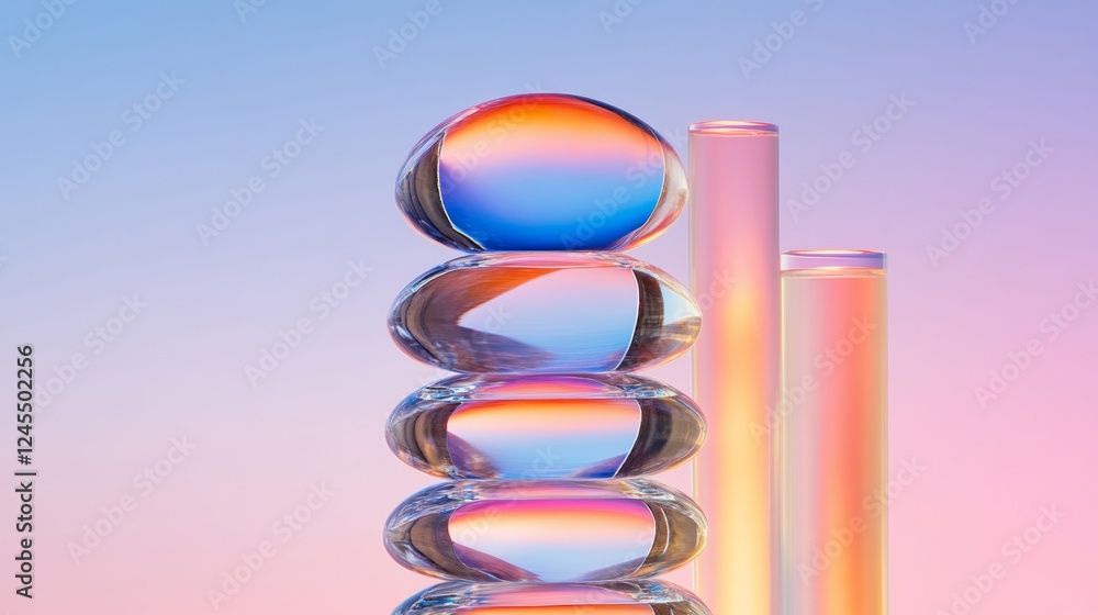 Poster gradient glass structures on pastel background modern business strategy visualization for leadership