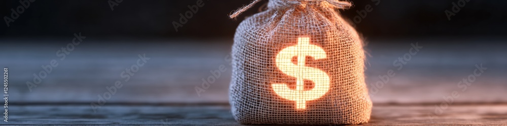 Aufkleber illuminated dollar symbol on burlap bag financial growth and wealth management visual for modern bus
