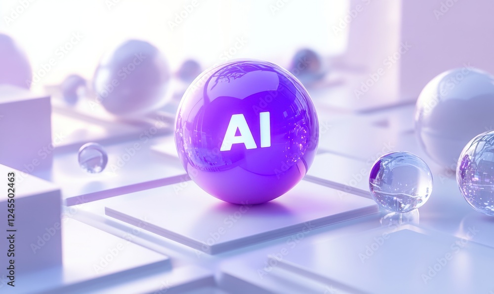 Poster abstract representation of artificial intelligence concept with purple sphere featuring letters ai a