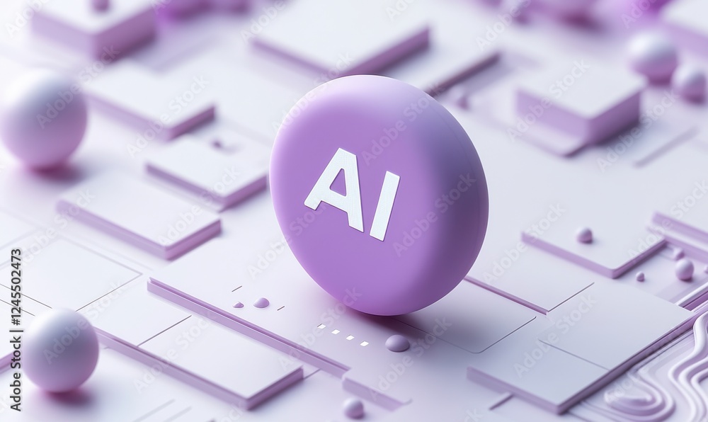 Poster abstract representation of artificial intelligence concept with three-dimensional purple sphere feat
