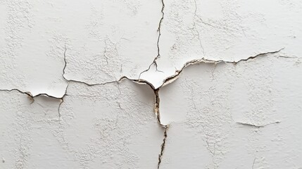 Obraz premium Cracked White Surface with Visible Damage and Texture Detailing,White empty surface with cracks. Cracked white wall. Crack on white surface. Texture of wall with cracks