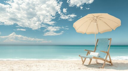 Obraz premium A beige and teal color scheme for a beach chair and umbrella, clear and simple