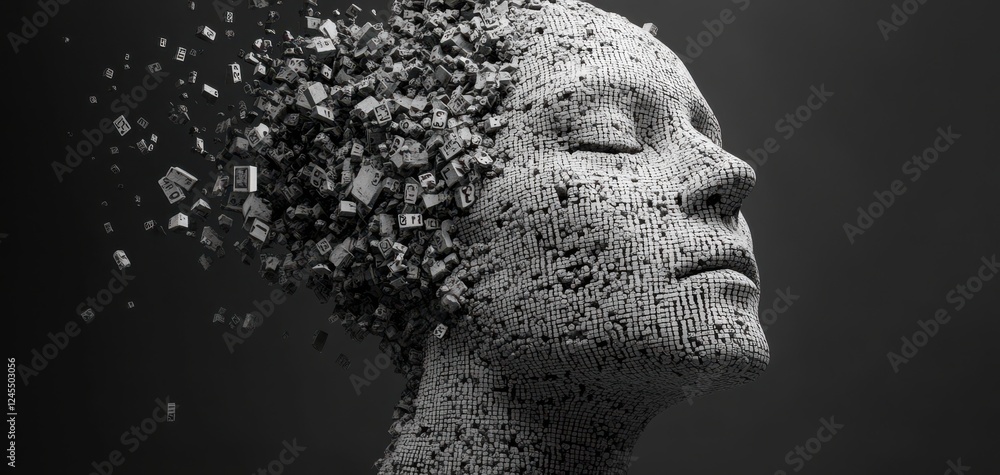 Poster abstract representation of human consciousness with fragmented data and digital elements illustratin